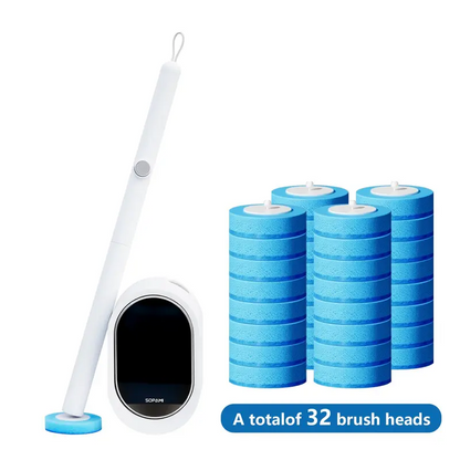 SOPAMI Wall Mount Disposable Toilet Brush Kit with 16/32 Replaceable Brush Heads Rotating Universal Brush Head All Round Deep Clean Toilet Bowl Gap Odor Reducing Mess-Free Small Bathroom Supply