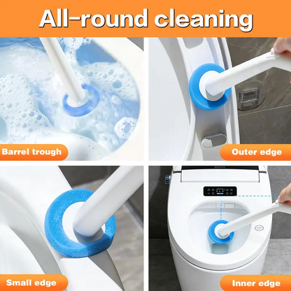 SOPAMI Wall Mount Disposable Toilet Brush Kit with 16/32 Replaceable Brush Heads Rotating Universal Brush Head All Round Deep Clean Toilet Bowl Gap Odor Reducing Mess-Free Small Bathroom Supply