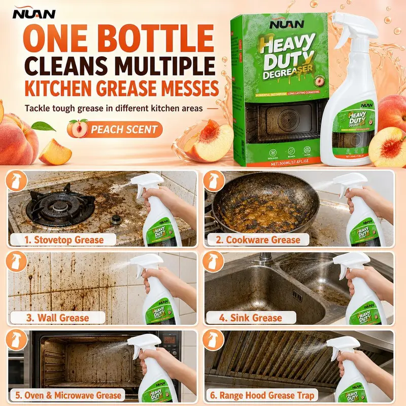 NUAN heavy duty degreaser-Range Hood Cleaner Spray, Heavy Duty Kitchen Grease Remover for Hood Filters, Stovetops, Backsplash & Stainless Steel Surfaces
