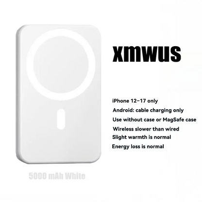 5000mAh Magnetic Power Bank for iPhone 12–17 Series, Works Best with MagSafe Case or No Case, Portable Wireless Charger